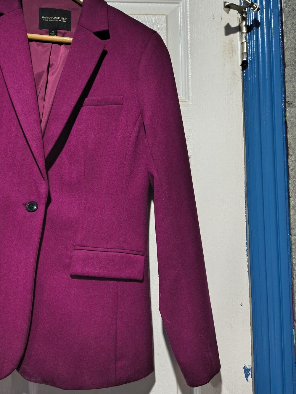 Banana Republic Long and Lean Single Button Blazer Magenta Berry Purple Size 4 - Picture 9 of 16